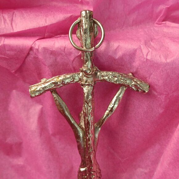 Vintage Catholic 5.5 Inch Religious Wall Silver Tone Crucifix Italy INRI Jesus - Picture 9 of 11